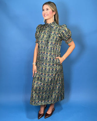 Navy Heirloom Floral Puff Sleeve Maxi Dress - All About You