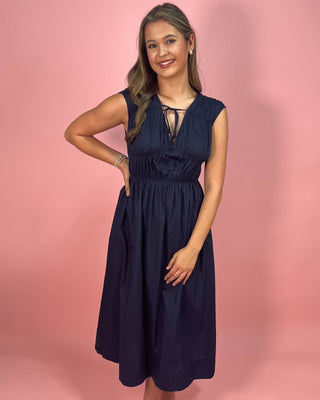 Navy Number Sleeveless Cotton Midi Dress - All About You Boutique & Gifts