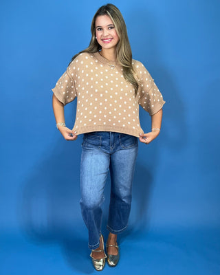Neutral Muse Dot Short Sleeve Knit Top - All About You