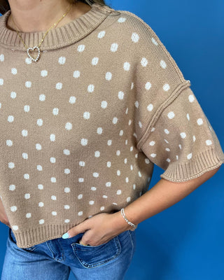 Neutral Muse Dot Short Sleeve Knit Top - All About You