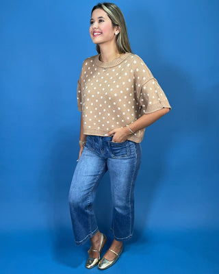 Neutral Muse Dot Short Sleeve Knit Top - All About You
