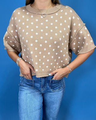 Neutral Muse Dot Short Sleeve Knit Top - All About You