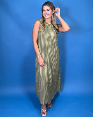 Olive Escape Sleeveless Striped Maxi Dress - All About You