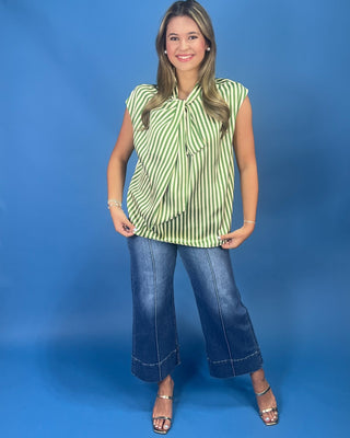 Olive Moment Striped Tie Detail Sleeveless Top - All About You