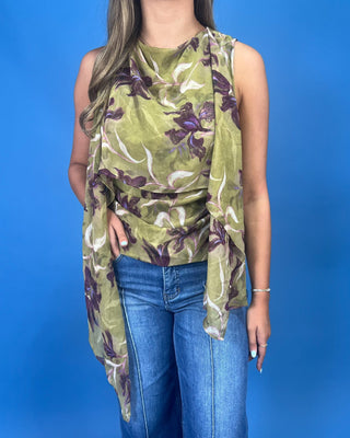 Olive Orchid Cowl Neck Sleeveless Drape Top - All About You