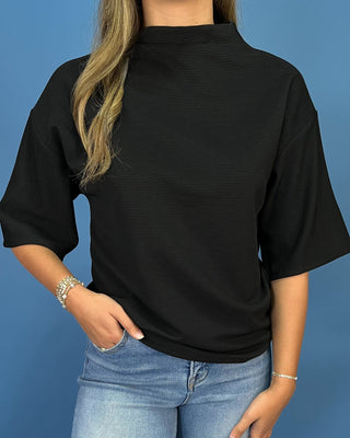Onyx Avenue Mock Neck Short Sleeve Ribbed Top - All About You