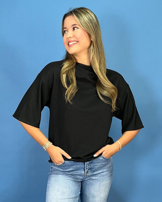 Onyx Avenue Mock Neck Short Sleeve Ribbed Top - All About You