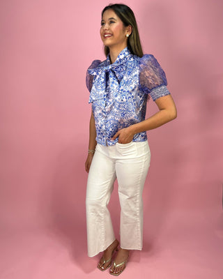 Paisley Parlor Tie - Neck Puff Sleeve Top - All About You