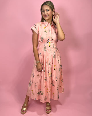 Peach Petal Midi Button Up Dress - All About You