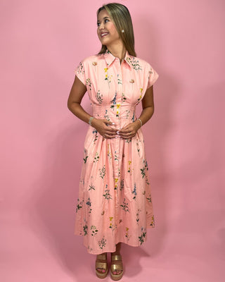Peach Petal Midi Button Up Dress - All About You