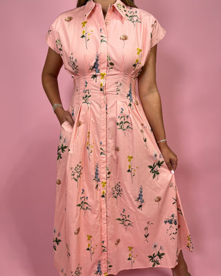 Peach Petal Midi Button Up Dress - All About You
