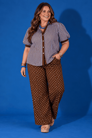 PLUS Blue Ridge Chocolate Stripe Puff Sleeve Top - All About You