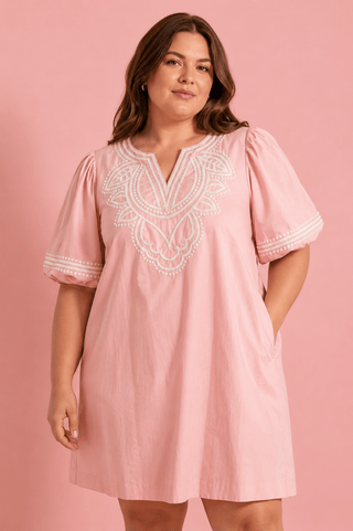 PLUS Blush Luxe Embroidered Pockets Dress - All About You