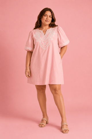PLUS Blush Luxe Embroidered Pockets Dress - All About You