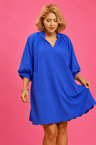 PLUS Bold in Blue Scalloped Dress - All About You