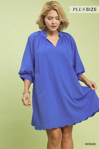 PLUS Bold in Blue Scalloped Dress - All About You