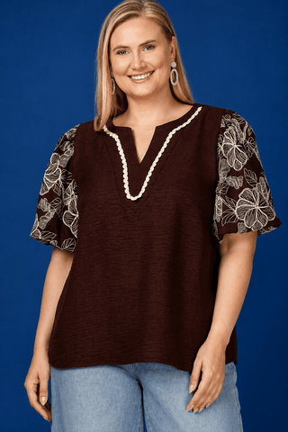 PLUS Cabernet Bloom Floral Puff Sleeve Top - All About You