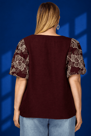 PLUS Cabernet Bloom Floral Puff Sleeve Top - All About You