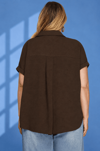 PLUS Coffee Date Brown Collared V-Neck Woven Top - All About You