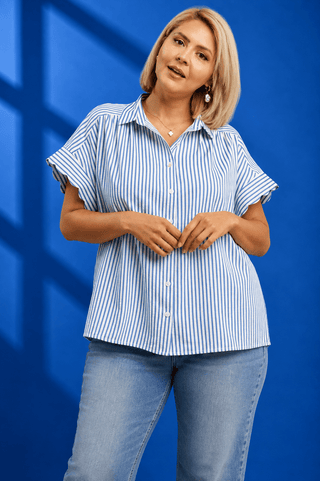 PLUS Easy Days Blue Stripe Button Up Scallop Top - All About You