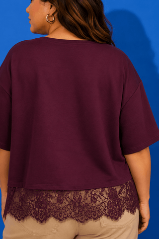 PLUS Evening Grace Burgundy Lace Trim Top - All About You