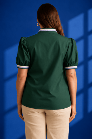 PLUS Fairway Emerald Contrast Trim Puff Sleeve Top - All About You
