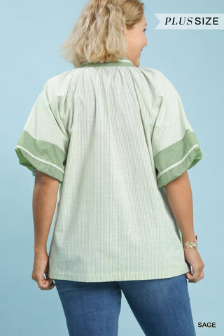 PLUS Garden Stroll Sage Stripe Top - All About You