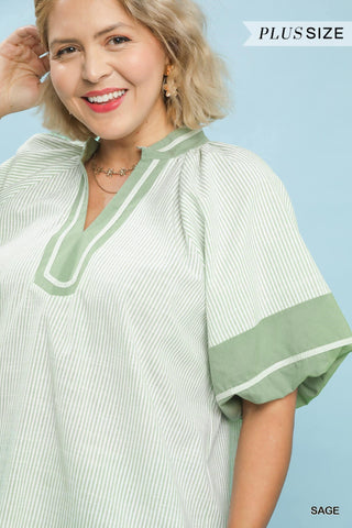 PLUS Garden Stroll Sage Stripe Top - All About You