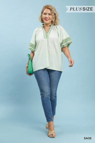 PLUS Garden Stroll Sage Stripe Top - All About You