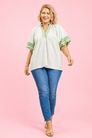 PLUS Garden Stroll Sage Stripe Top - All About You