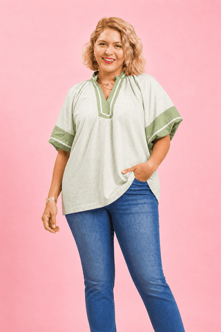 PLUS Garden Stroll Sage Stripe Top - All About You