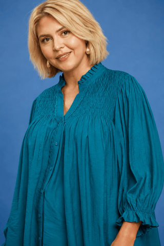 PLUS Jade Waters Ruffle Neck Smock Detail Top - All About You