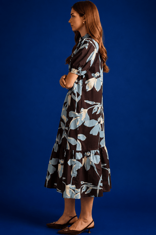 PLUS Juniper Brown Floral Puff Sleeve Midi Dress - All About You