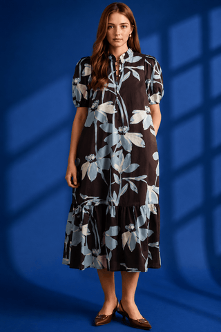 PLUS Juniper Brown Floral Puff Sleeve Midi Dress - All About You