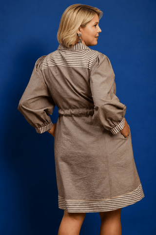 PLUS Latte Moment Stripe Contrast Tie Waist Dress - All About You