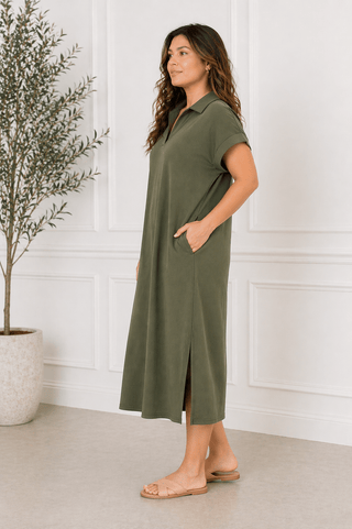 PLUS Olive Comfort Collared Maxi Dress - All About You Boutique & Gifts