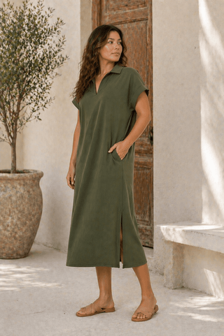 PLUS Olive Comfort Collared Maxi Dress - All About You Boutique & Gifts