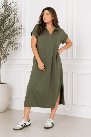 PLUS Olive Comfort Collared Maxi Dress - All About You Boutique & Gifts