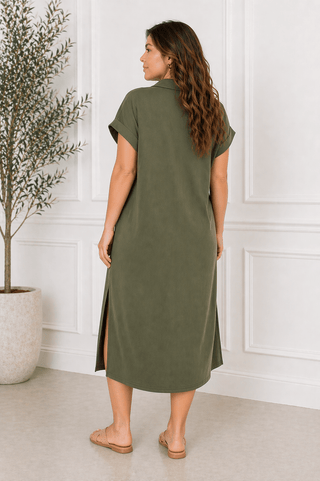 PLUS Olive Comfort Collared Maxi Dress - All About You Boutique & Gifts