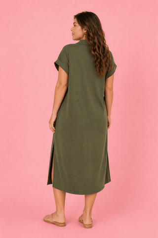 PLUS Olive Comfort Collared Maxi Dress - All About You Boutique & Gifts