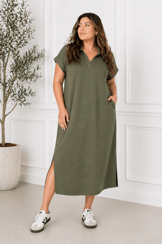 PLUS Olive Comfort Collared Maxi Dress - All About You Boutique & Gifts