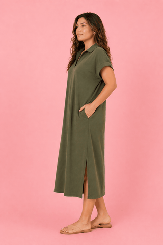PLUS Olive Comfort Collared Maxi Dress - All About You Boutique & Gifts