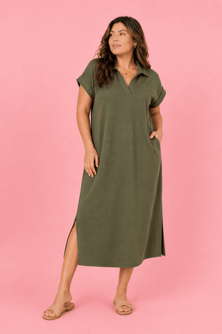 PLUS Olive Comfort Collared Maxi Dress - All About You Boutique & Gifts
