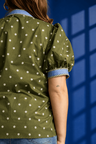 PLUS Olive Lane Contrast Trim Polka Dot Top - All About You