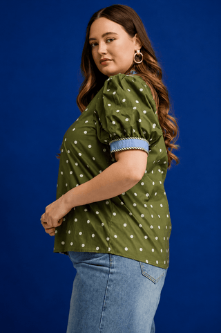 PLUS Olive Lane Contrast Trim Polka Dot Top - All About You