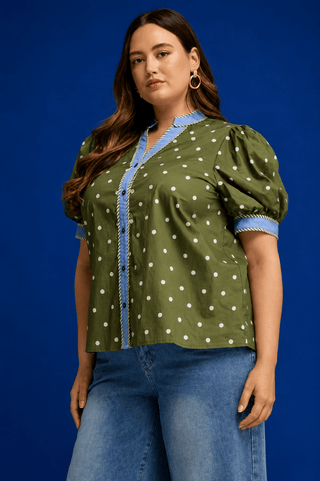 PLUS Olive Lane Contrast Trim Polka Dot Top - All About You