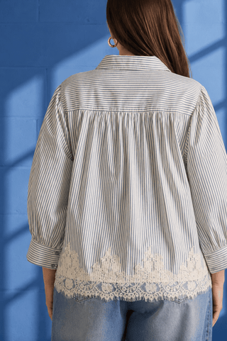 PLUS Out For Brunch Ivory & Brown Stripe Lace Top - All About You