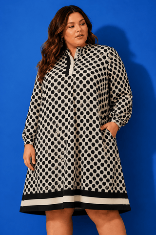 PLUS Polished Chic Contrast Collar Dot Dress - All About You