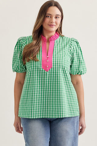 PLUS Preppy Pop Green Gingham Top - All About You Boutique & Gifts