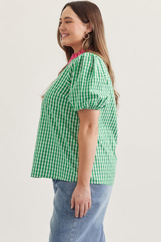 PLUS Preppy Pop Green Gingham Top - All About You Boutique & Gifts